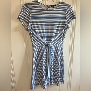 Bebop Dress with Blue and White Stripes and Front Tie Waist - Size Large